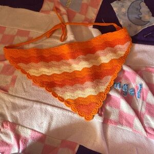 Orange and Cream Crochet Bandana